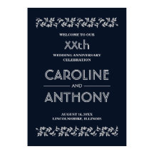 ネイビーブルー結婚シルバーのアニバーサリーウェルカムサイン