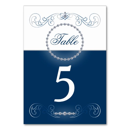 ネイビーブルー結婚シルバーのテーブル番号カード テーブルナンバー (正面)