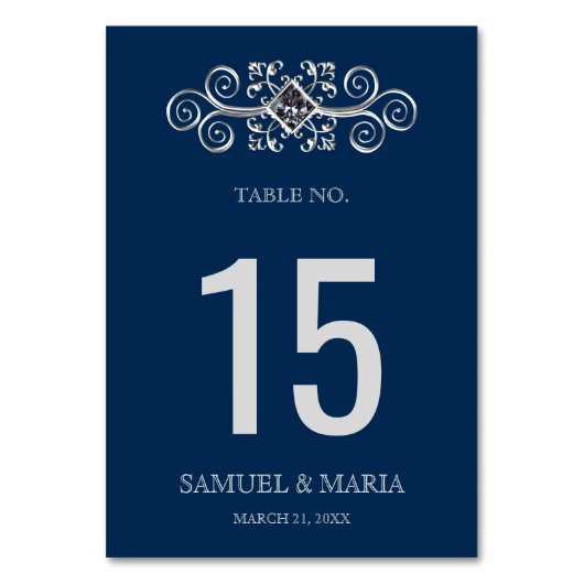 ネイビーブルー結婚シルバーのテーブル番号 テーブルナンバー (裏面)