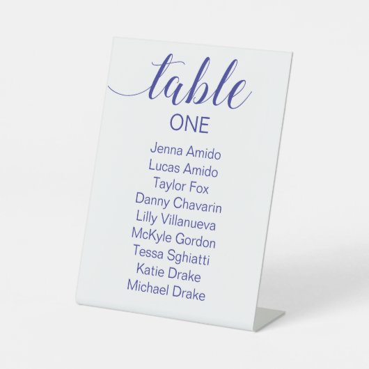 ネイビーブルー結婚スクリプトの座席表 台座サイン (正面)