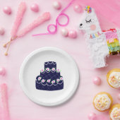 ネイビーブルー結婚ズケーキ ペーパープレート (パーティー)