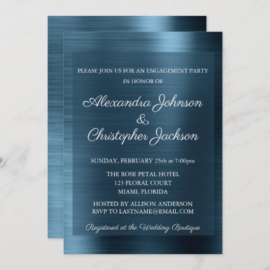 ネイビーブルー結婚ズ婚約パーティ 招待状 (正面/裏面)