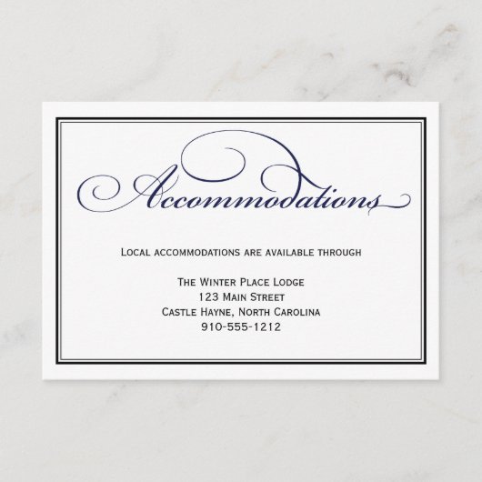 ネイビーブルー結婚ズ宿泊詳細カード エンクロージャーカード (正面)