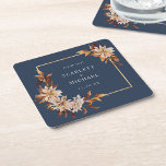 ネイビーブルー結婚ズ紙コースター スクエアペーパーコースター<br><div class="desc">ネイビーパーソナライズされたブルーの紙コースターに結婚は、新郎新婦の名前を「秋ネイビー・ブルー・テラコッタフローラと結婚式招待状コレクション」から取り上げ、お客様の披露宴に対して離れのtouchを提供する。 これらの美しくデザインされたコースターは、あなたのテーブルの設定に優雅なtouchを追加し、絶妙な紅葉と花のパターンを展示する。あなたの詳細の全結婚体が完全に調和していることを確認しなさい。今すぐパーソナライズして披露宴を強化パーソナライズされたしスタイリッシュ、touch!</div>