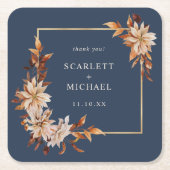 ネイビーブルー結婚ズ紙コースター スクエアペーパーコースター (正面)