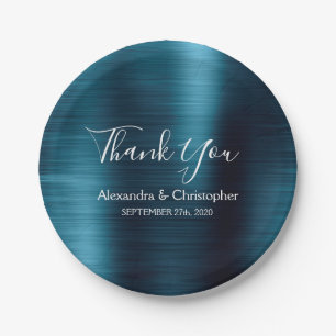 ネイビーブルー結婚ズ・サンキュー ペーパープレート
