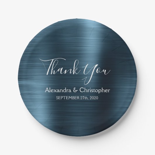 ネイビーブルー結婚ズ・サンキュー ペーパープレート (正面)