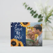 ネイビーブルー結婚ヒマワリの写真 案内ポストカード (スタンド正面)