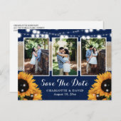 ネイビーブルー結婚ヒマワリの写真 案内ポストカード (正面/裏面)