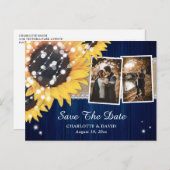 ネイビーブルー結婚ヒマワリの写真 案内ポストカード (正面/裏面)