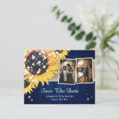 ネイビーブルー結婚ヒマワリの写真 案内ポストカード (スタンド正面)