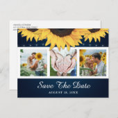 ネイビーブルー結婚ヒマワリの写真 案内ポストカード (正面/裏面)