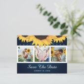 ネイビーブルー結婚ヒマワリの写真 案内ポストカード (スタンド正面)