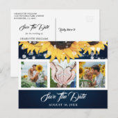 ネイビーブルー結婚ヒマワリの写真 案内ポストカード (正面/裏面)