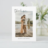 ネイビーブルー結婚フォトのエレガントサンキューカード サンキューカード (スタンド正面)