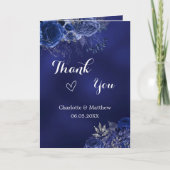 ネイビーブルー結婚フォト感謝していフラワーズ カード (正面)