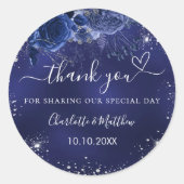 ネイビーブルー結婚フラワーズ感謝していシルバー ラウンドシール (正面)