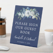 ネイビーブルー結婚フローラのゲストブックペデスタルサイン 台座サイン (インサイチュ)