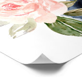 ネイビーブルー結婚フローラのスペインのウェルカムサイン ポスター (角)