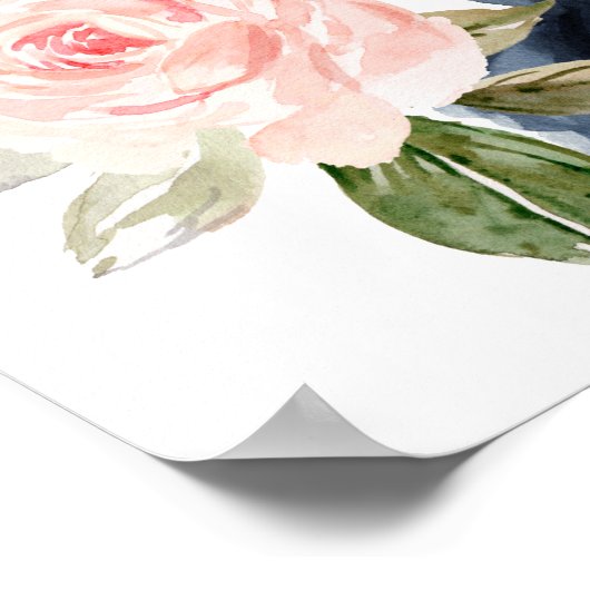 ネイビーブルー結婚フローラのスペインのウェルカムサイン ポスター (角)