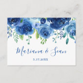 ネイビーブルー結婚フローラのQRコード応答カード サンキューカード (正面)