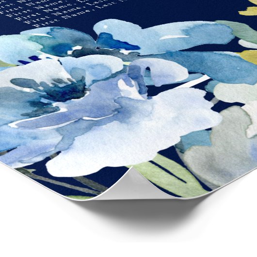 ネイビーブルー結婚フローラ16テーブル座席表 ポスター (角)