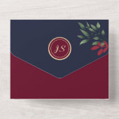 ネイビーブルー結婚ブルゴーニュのQRコード オールインワン招待状 (裏面)