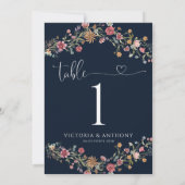 ネイビーブルー結婚ワイルドフラワーのテーブル番号 (裏面)