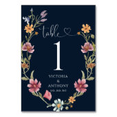 ネイビーブルー結婚ワイルドフラワーのテーブル番号 テーブルナンバー (正面)