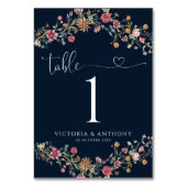 ネイビーブルー結婚ワイルドフラワーのテーブル番号 テーブルナンバー (正面)
