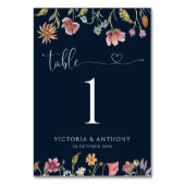 ネイビーブルー結婚ワイルドフラワーのテーブル番号 テーブルナンバー (正面)