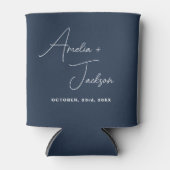 ネイビーブルー結婚式の引き出物フォトミニマモダンリスト 缶クーラー (正面)