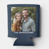 ネイビーブルー結婚式の引き出物フォトミニマモダンリスト 缶クーラー (裏面)