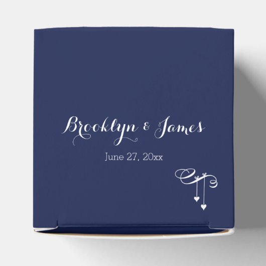 ネイビーブルー結婚式の引き出物ボックスとハート フェイバーボックス (上部)