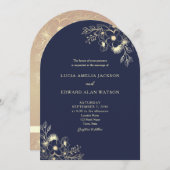 ネイビーブルー結婚式招待状とQRコード 招待状 (正面/裏面)