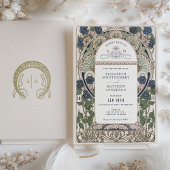 ネイビーブルー結婚式招待状アールヌーボーミュシャ 招待状