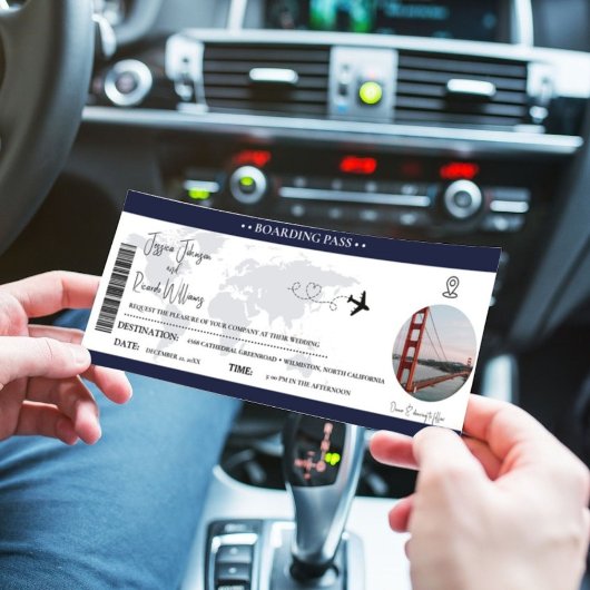 ネイビーブルー結婚式招待状ボーディングパスチケット 招待状