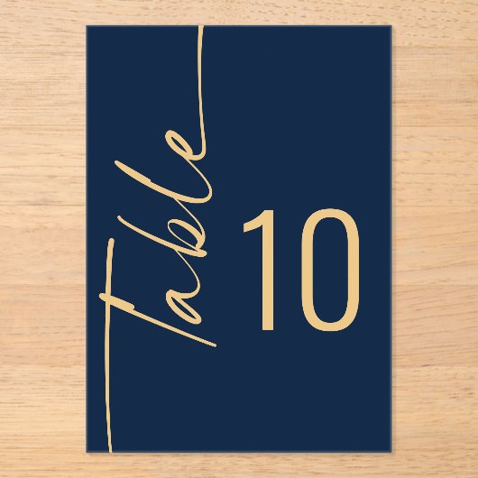 ネイビーブルー結婚金ゴールドのアクリル製台番号 アクリル招待状 (正面)