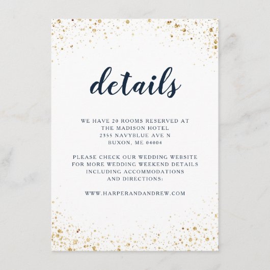 ネイビーブルー結婚金ゴールド詳細 エンクロージャーカード (正面)