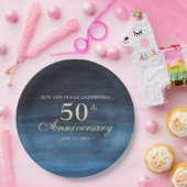 ネイビーブルー結婚50周年 ペーパープレート (パーティー)