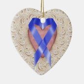 ネイビーブルー結腸がんハートのリボン – SR セラミックオーナメント (右)
