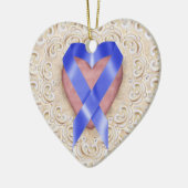 ネイビーブルー結腸がんハートのリボン – SR セラミックオーナメント (左)