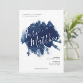 ネイビーブルー絵を描スウォッチ結婚式招待状 招待状 (スタンド正面)