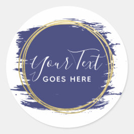 ネイビーブルー絵を描ストロークおよびモダン金ゴールド幾何学模様 ラウンドシール