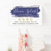 ネイビーブルー絵を描ストロークおよびモダン金ゴールド幾何学模様 横断幕 (インサイチュ)