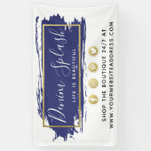 ネイビーブルー絵を描ストロークおよびモダン金ゴールド幾何学模様 横断幕 (縦)