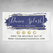 ネイビーブルー絵を描ストロークおよびモダン金ゴールド幾何学模様 横断幕