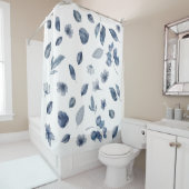 ネイビーブルー絵を描ドハンドカラー葉の花色 シャワーカーテン (インサイチュ)