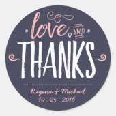 ネイビーブルー絵を描ブラシタイポグラフィありがとうステッカー ラウンドシール (正面)