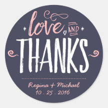 ネイビーブルー絵を描ブラシタイポグラフィありがとうステッカー